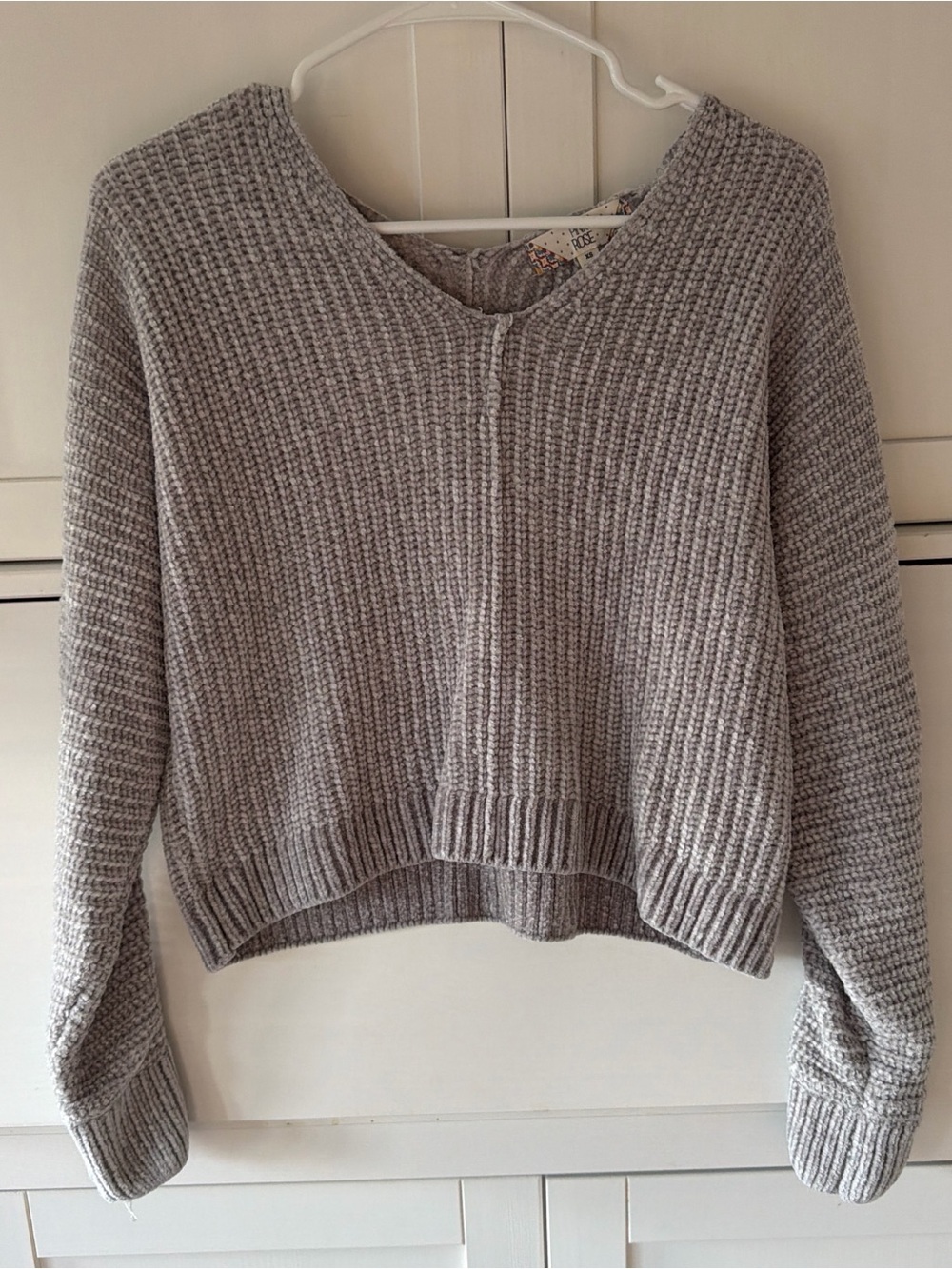 Dry Goods Light Gray Off-Shoulder Knit Sweater